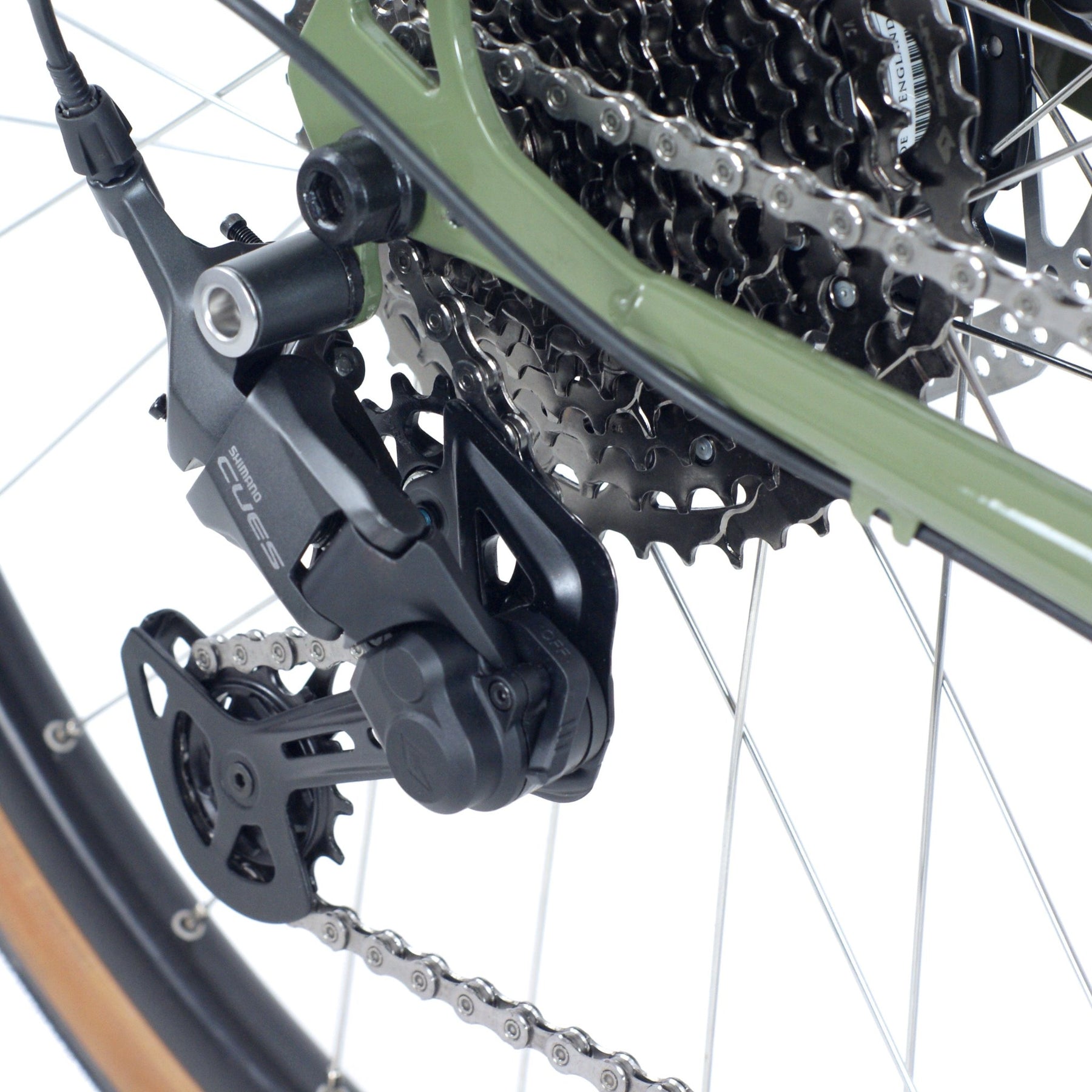 The rear derailuer, cassette and chain of the Pashley Pathfinder E