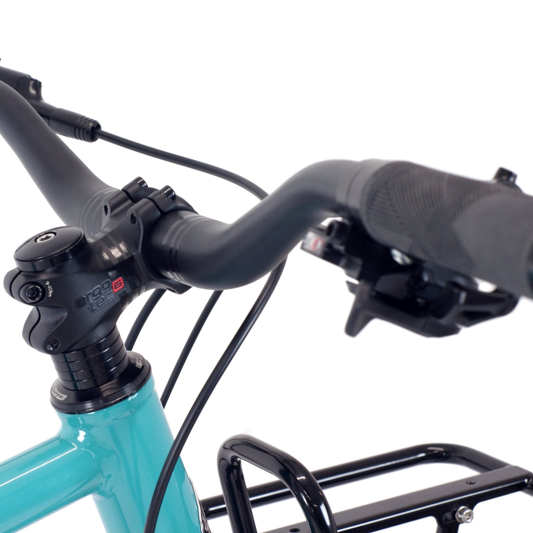 The handlebar and stem on the Pathfinder X bicycle